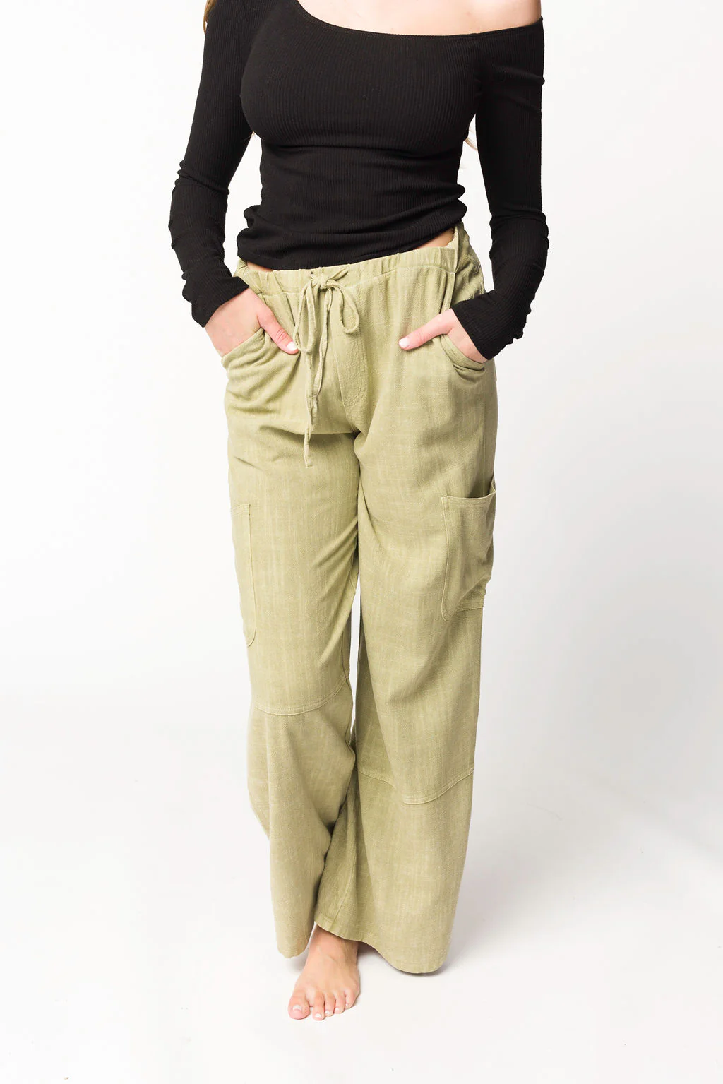 Kayley Mineral Wash Utility Pants in Basil - Directfux