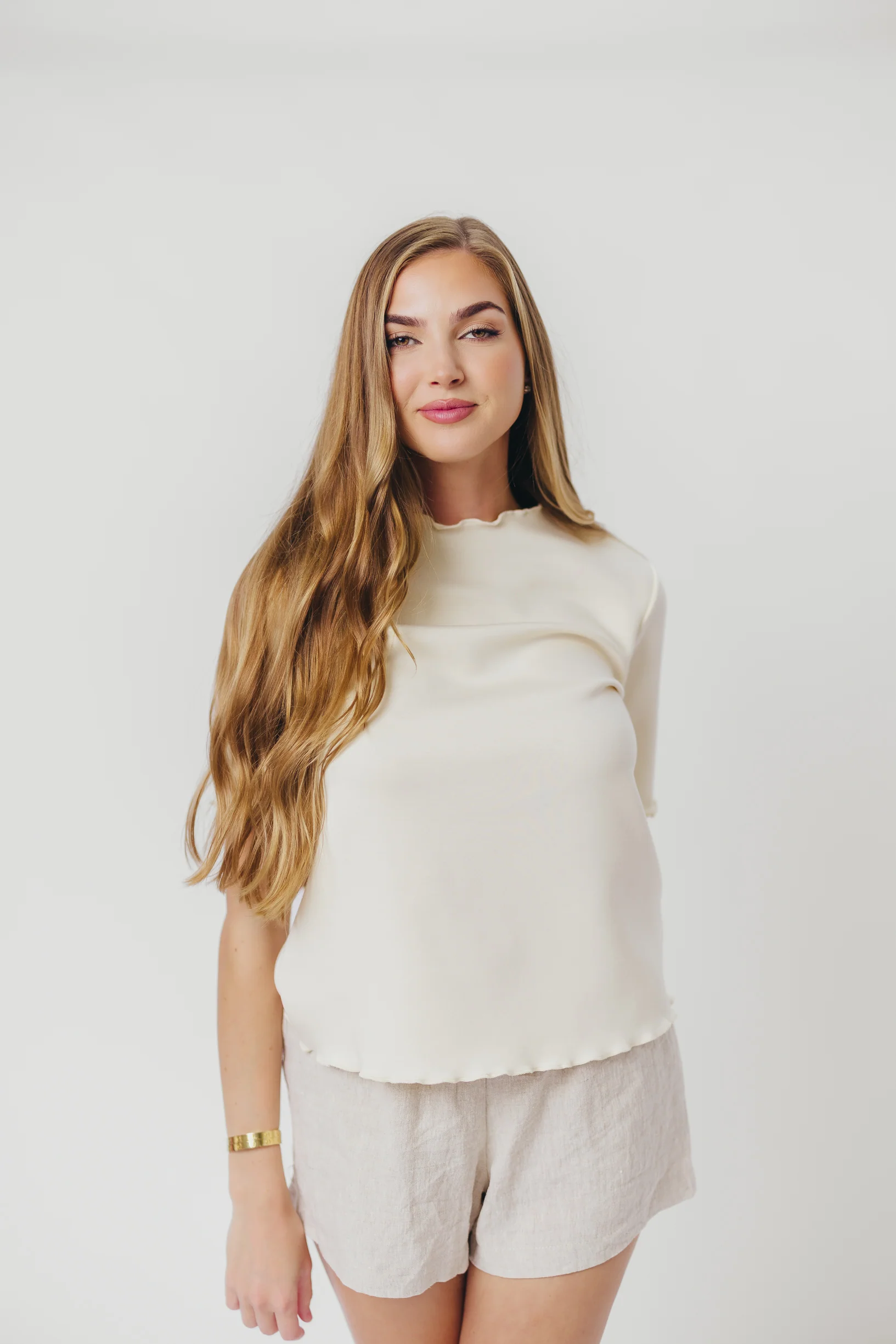 Jemma Butter Modal Mockneck Top with Merrow Edge from P.Cill in Eggshell - Directfux