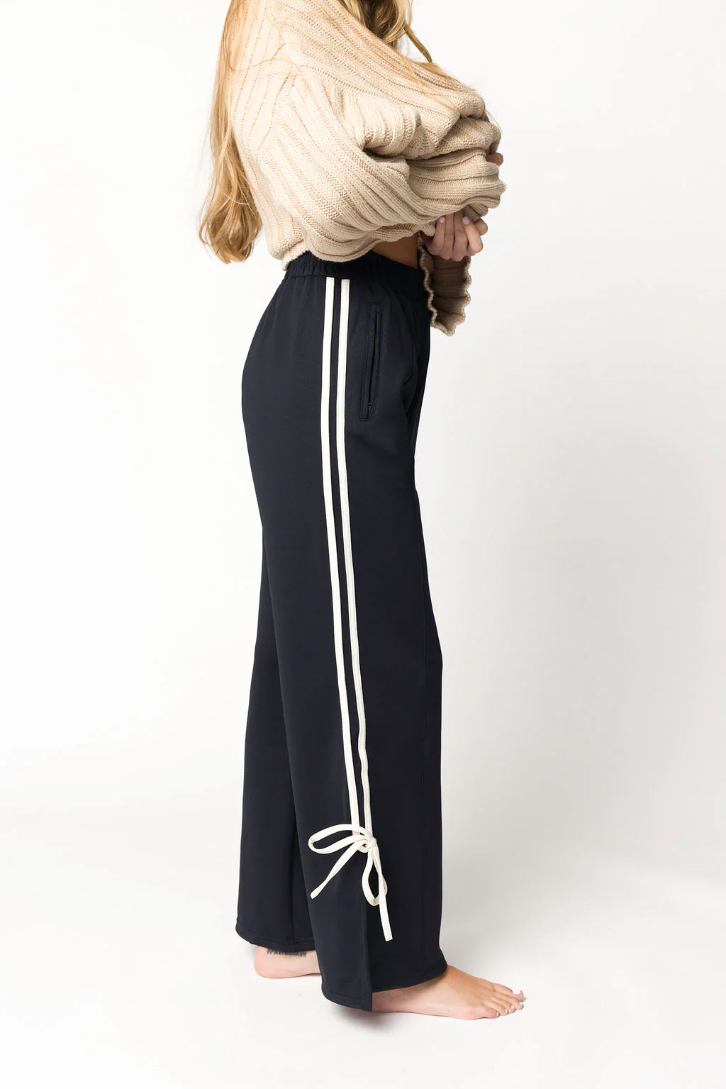 Murphy Track Pants with Bow Detail in Dark Navy/White - Directfux