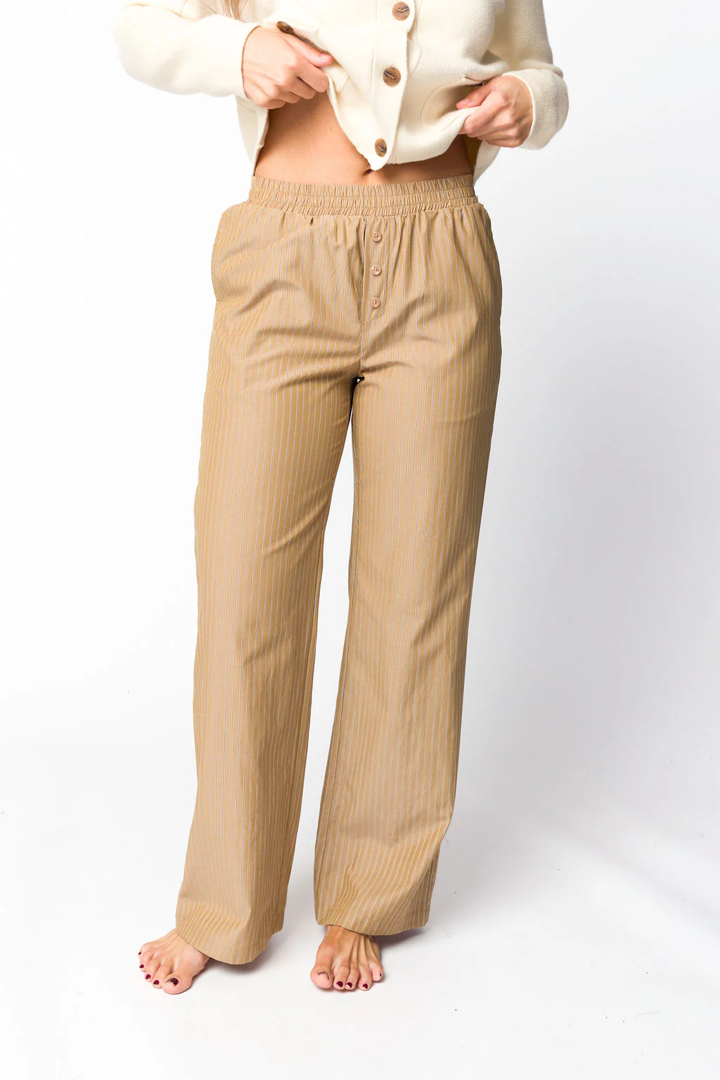 Michelle Striped Pajama Style Pants in Camel - Directfux