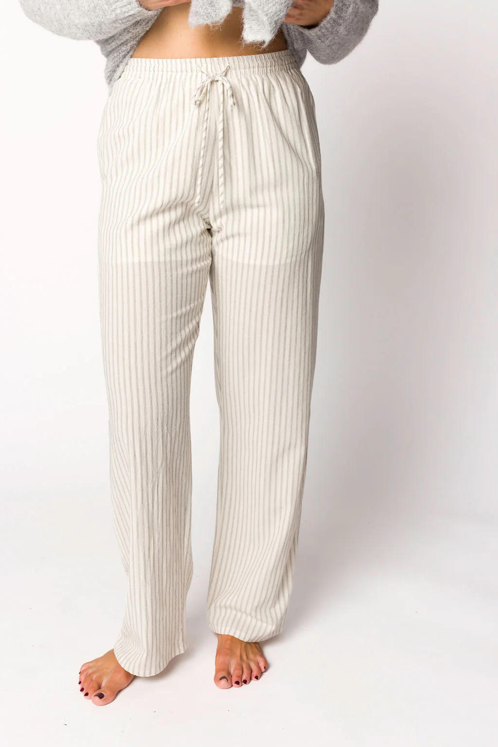 Julie Striped Cotton Pants in Ivory/Black - Directfux