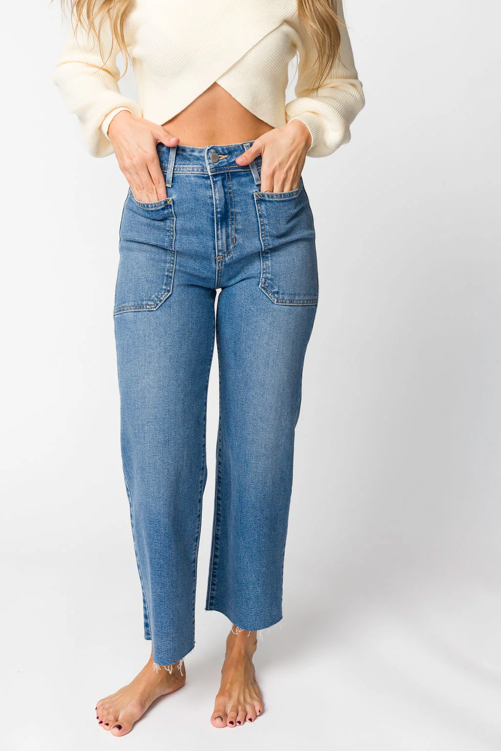 Billy High Rise Utility Wide Leg in Medium Denim - Directfux