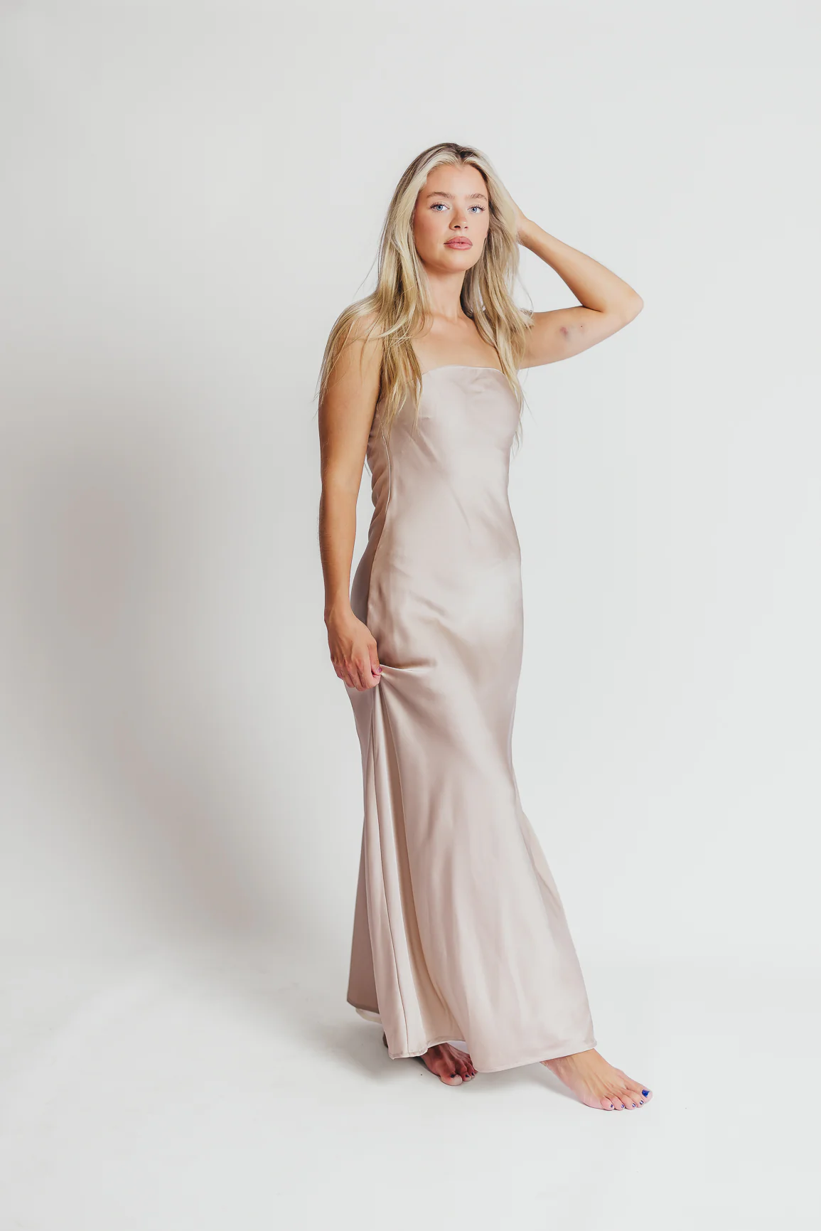 Going Out Strapless Bias Cut Maxi Dress in Champagne - Directfux
