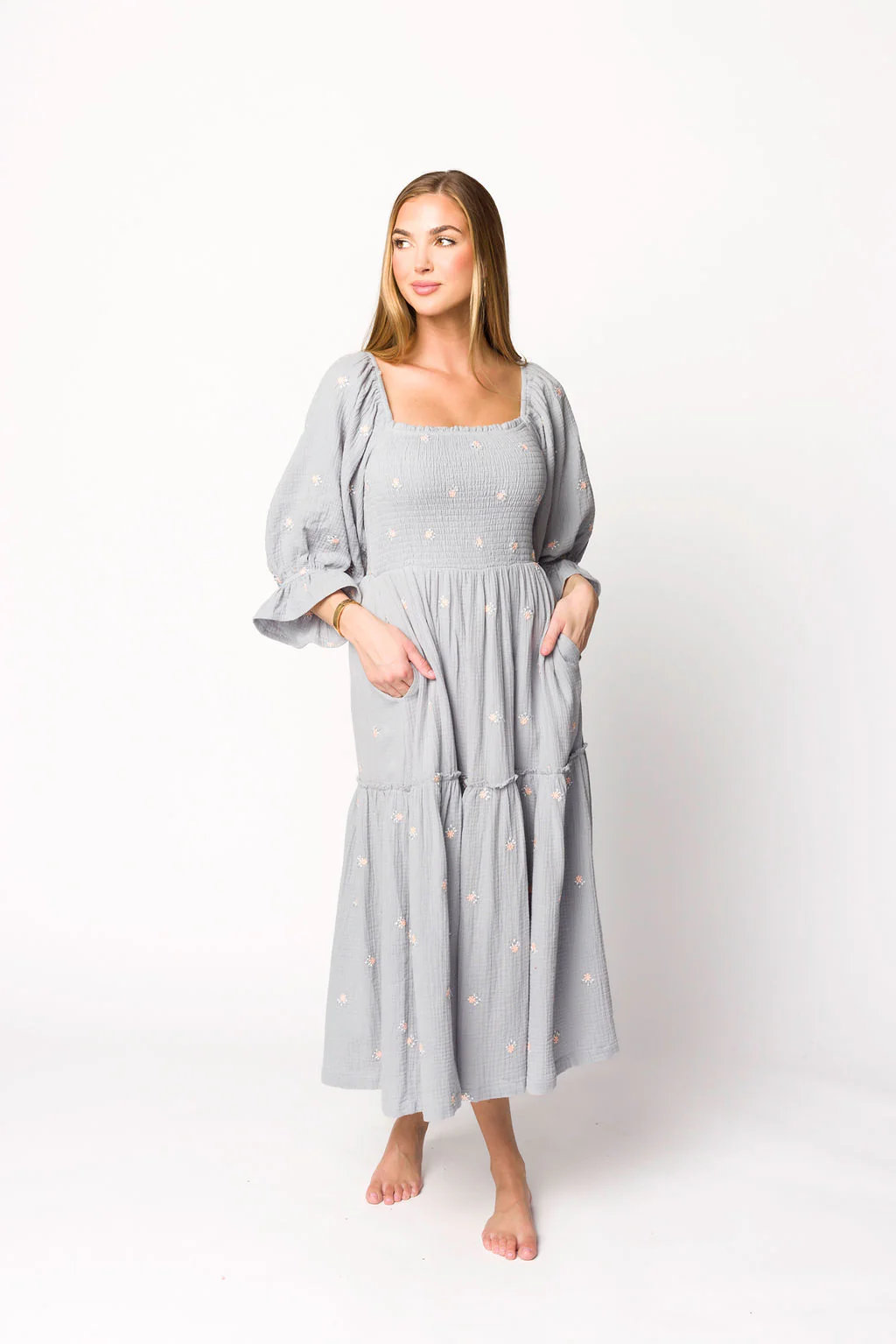 Evie Floral Maxi in Steel Blue - Bump Friendly - Directfux