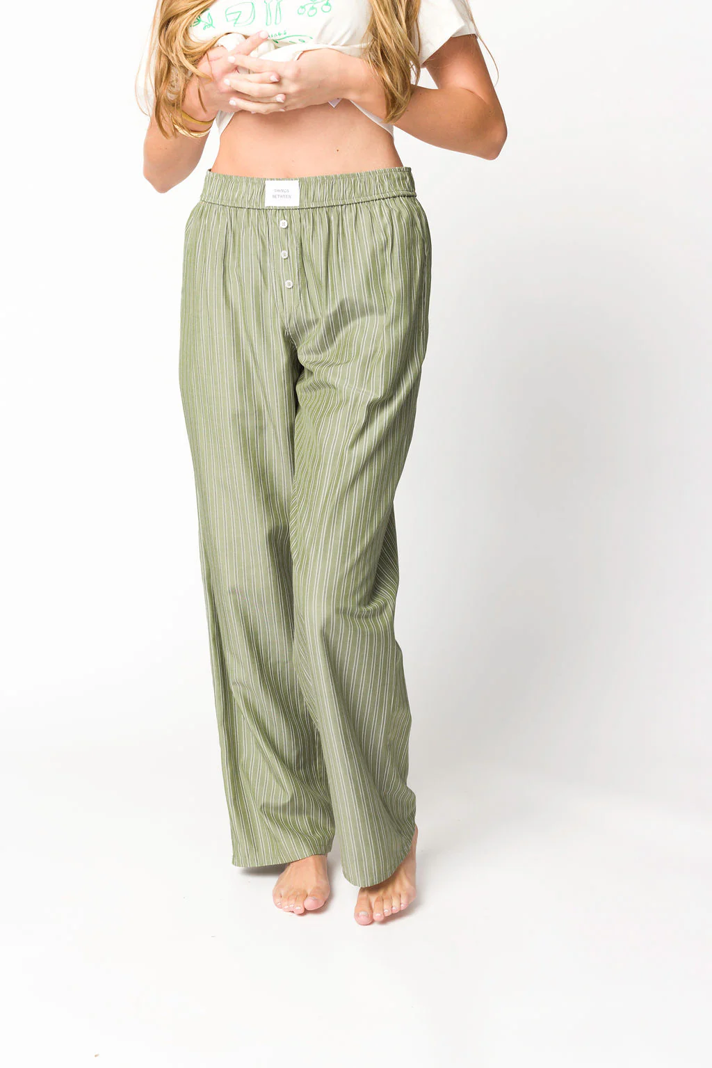 Adrianne Striped Boxer Pants in Olive - Directfux