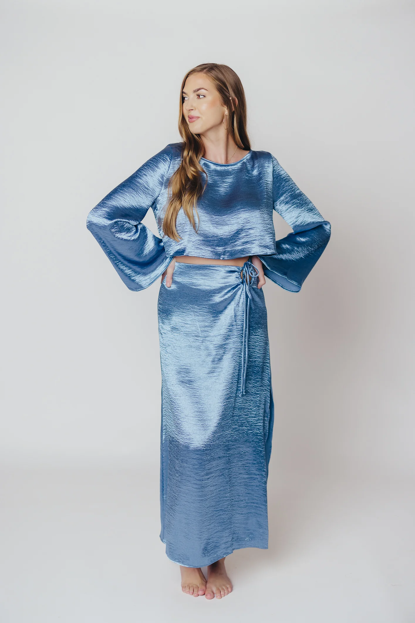 Cecily Midi Skirt in Blue Teal - Directfux