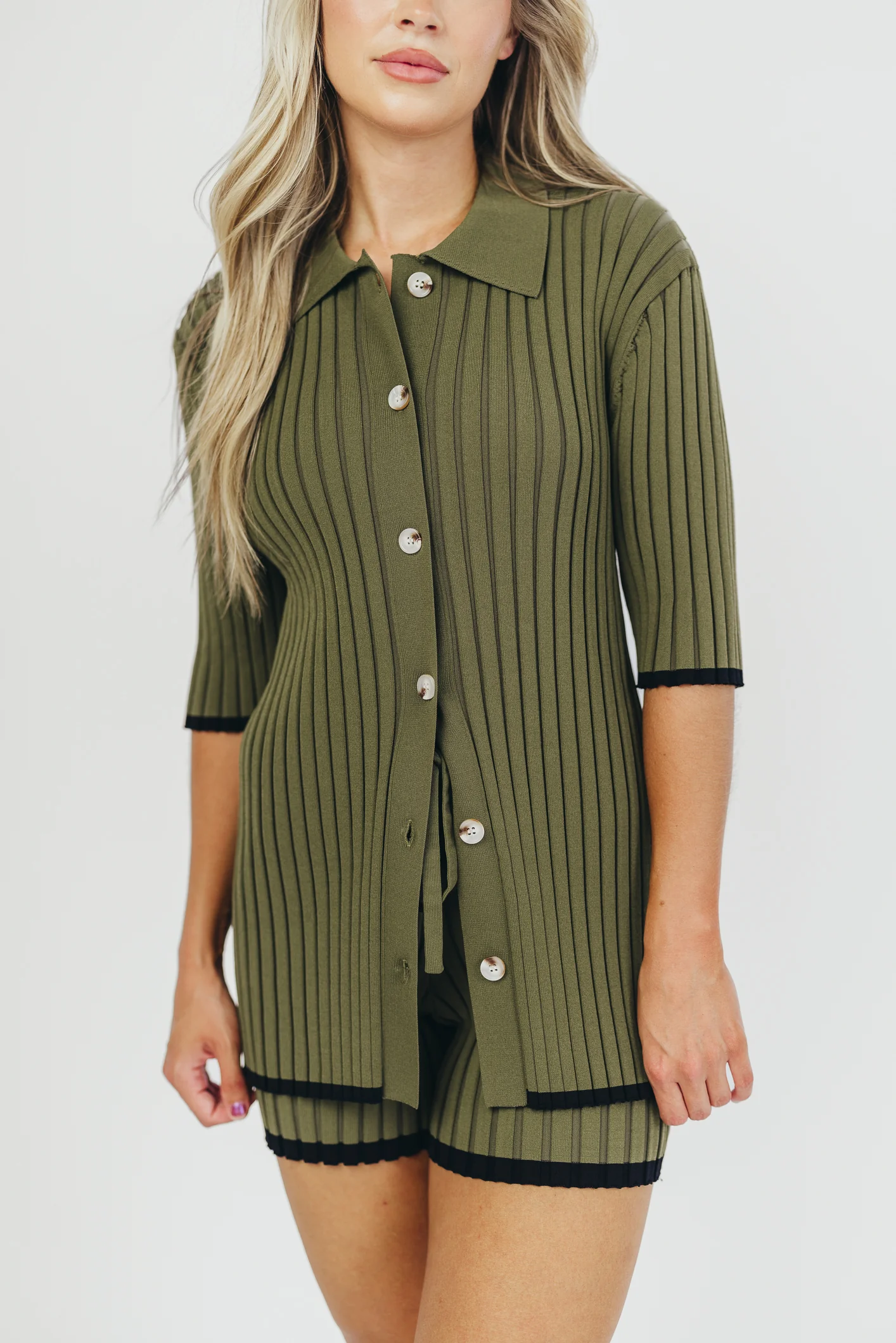 Brooke Ribbed Knit Top and Short Set in Green - Nursing Friendly - Directfux