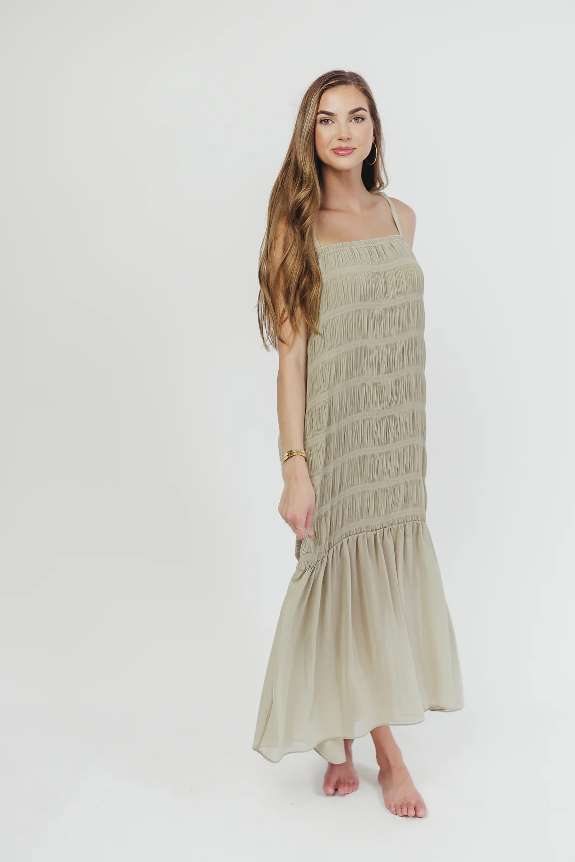Karolyn Tie Strap Maxi Dress in Sage - Directfux