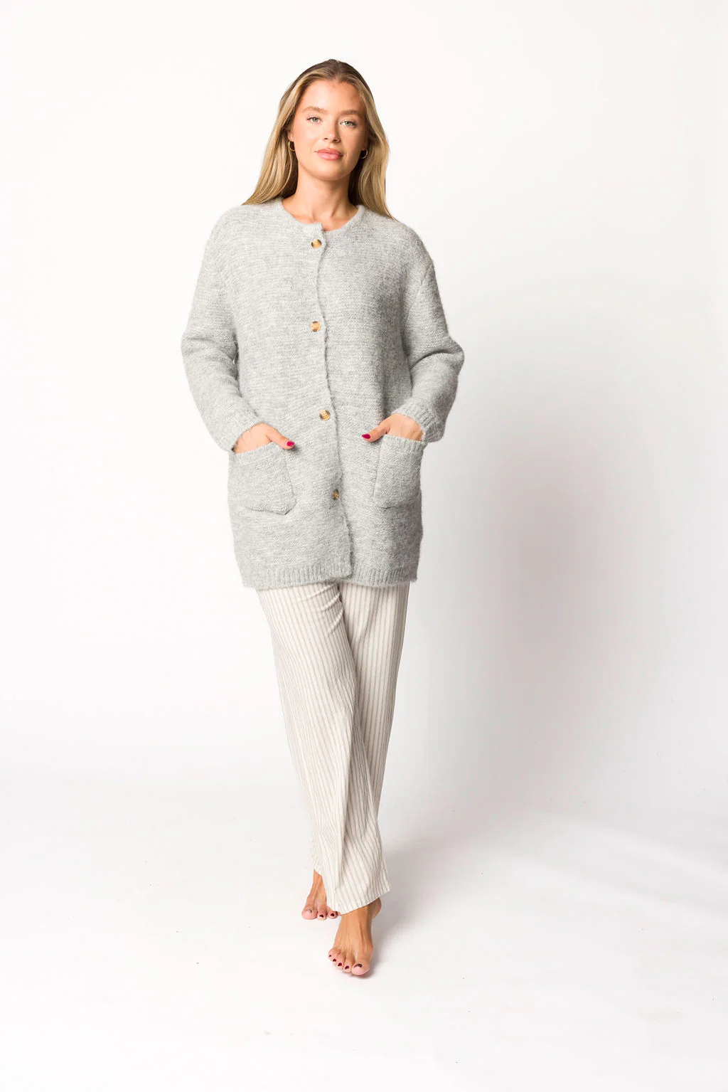 Glenn Button Down Sweater Cardigan in Silver - Directfux