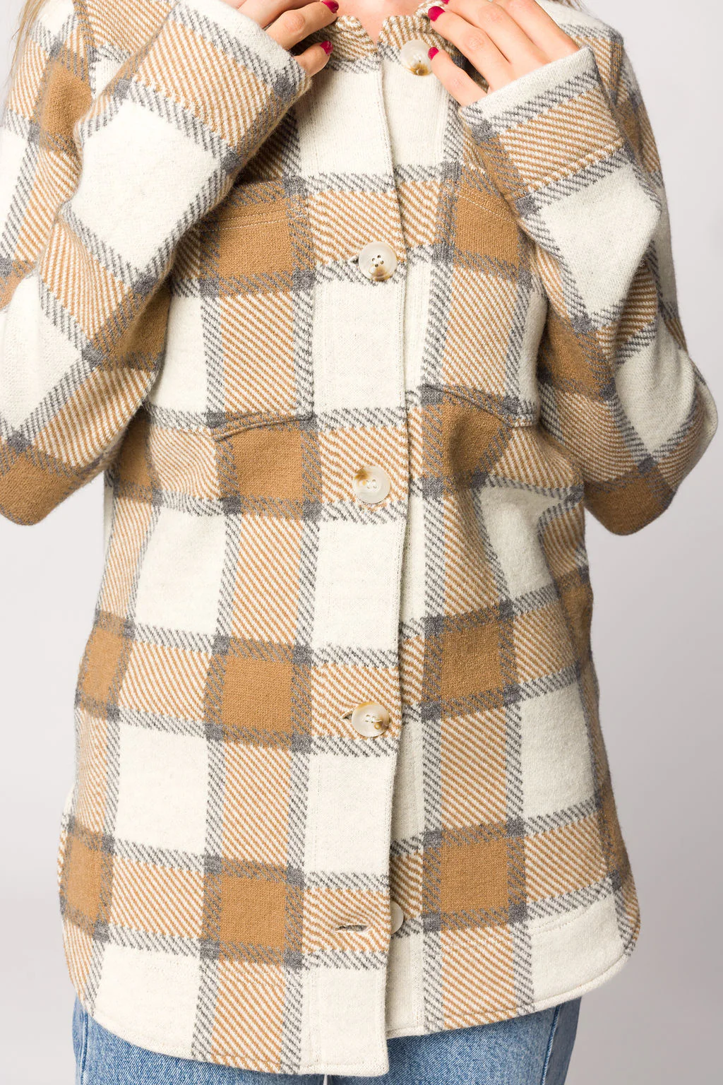 Leah Cashmere Blend Shacket in Cream/Grey/Bronze *LUXURY ITEM* - Directfux