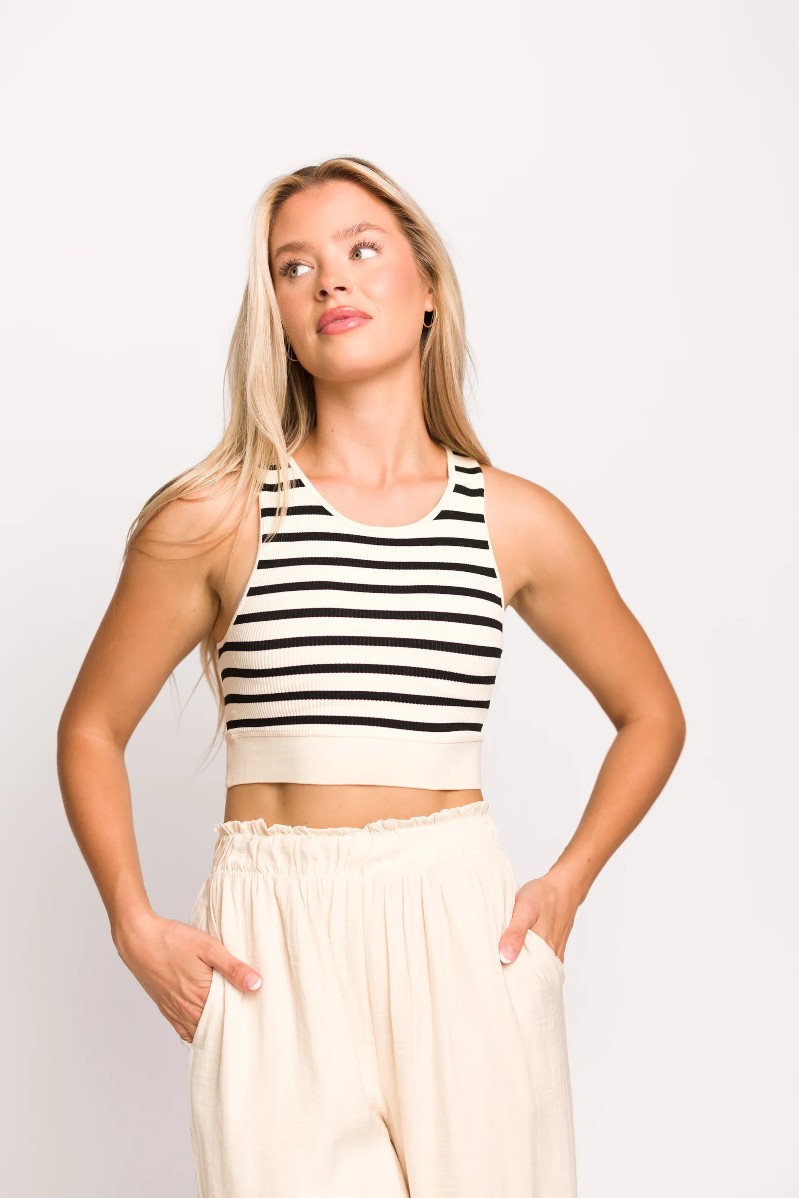 Through the Motions Seamless Knit Brami in Black/Ivory - Directfux