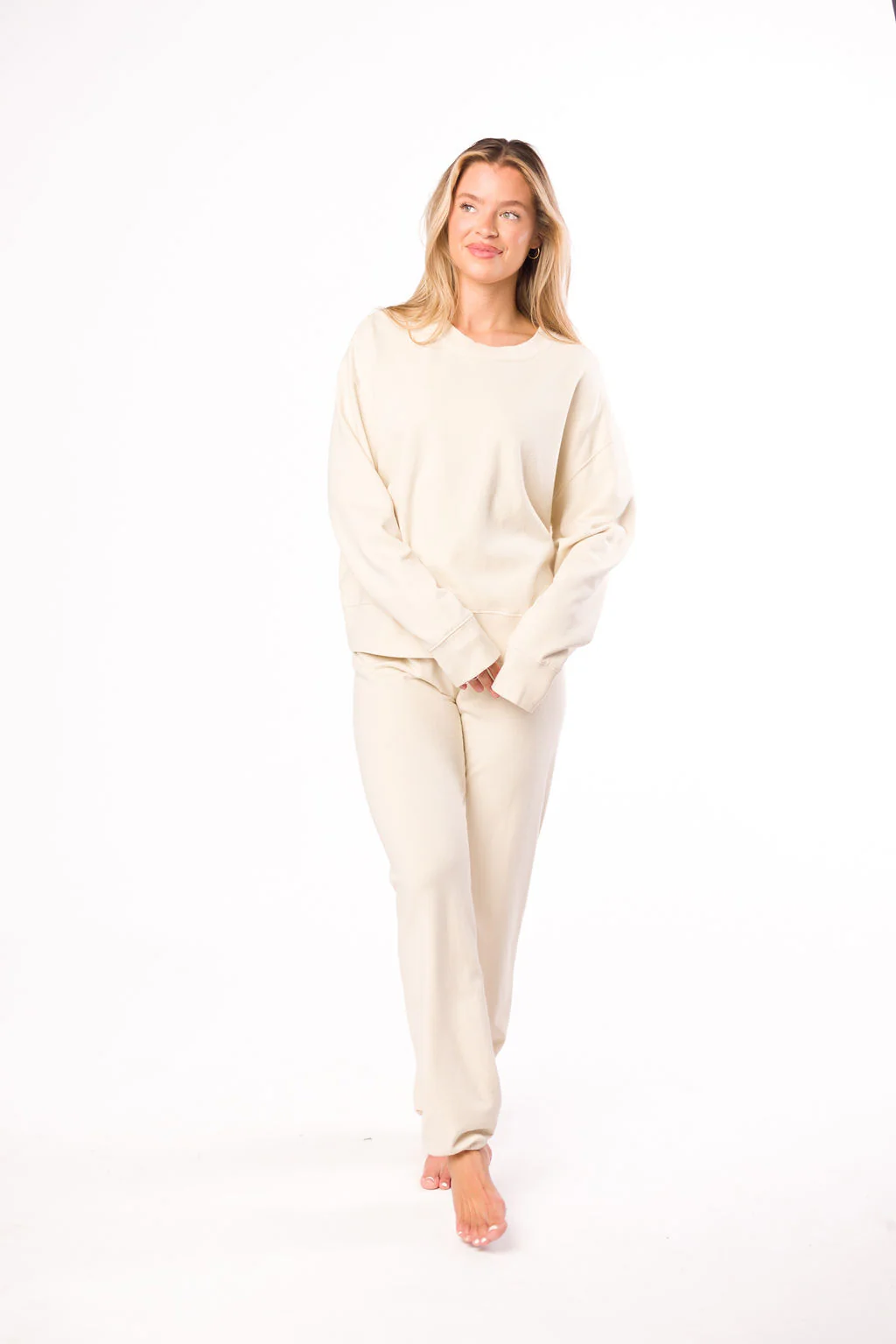 Raelynn 100% Organic Cotton Pullover and Jogger Set in Cream - Directfux