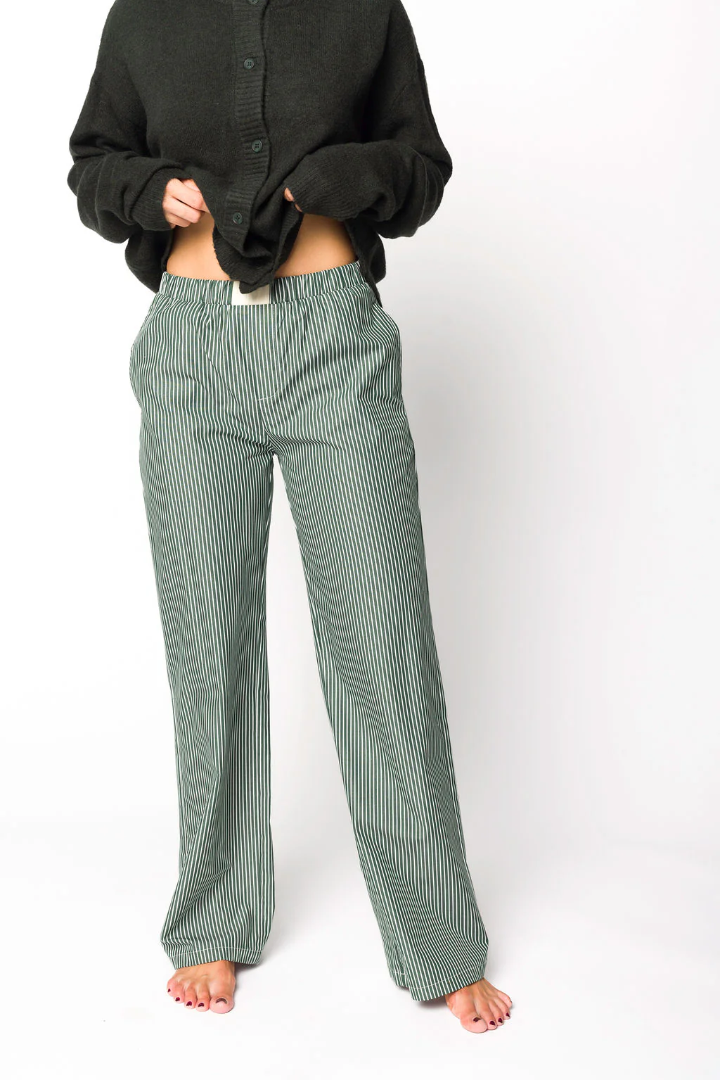 Jo Striped Pajama Pants in Forest Green - Directfux