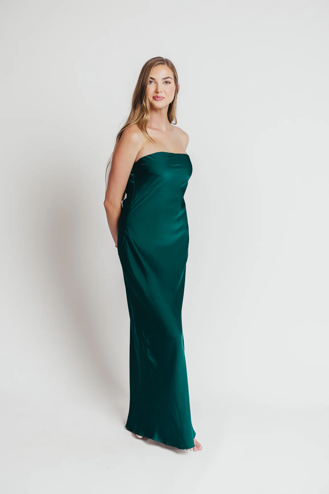 Going Out Strapless Bias Cut Maxi Dress in Hunter Green - Directfux