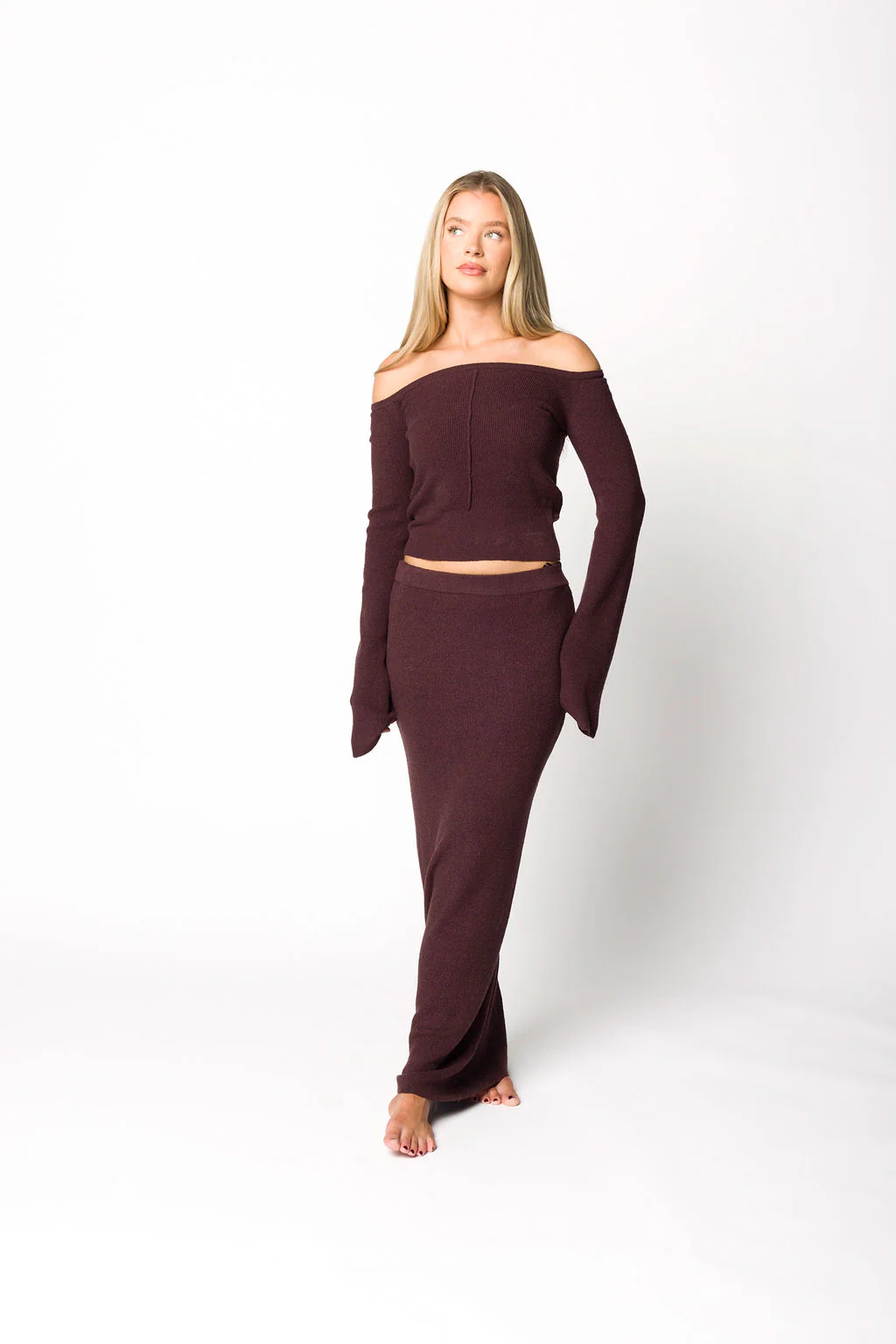 Bella Two Piece Sweater Set in Cabernet - Directfux