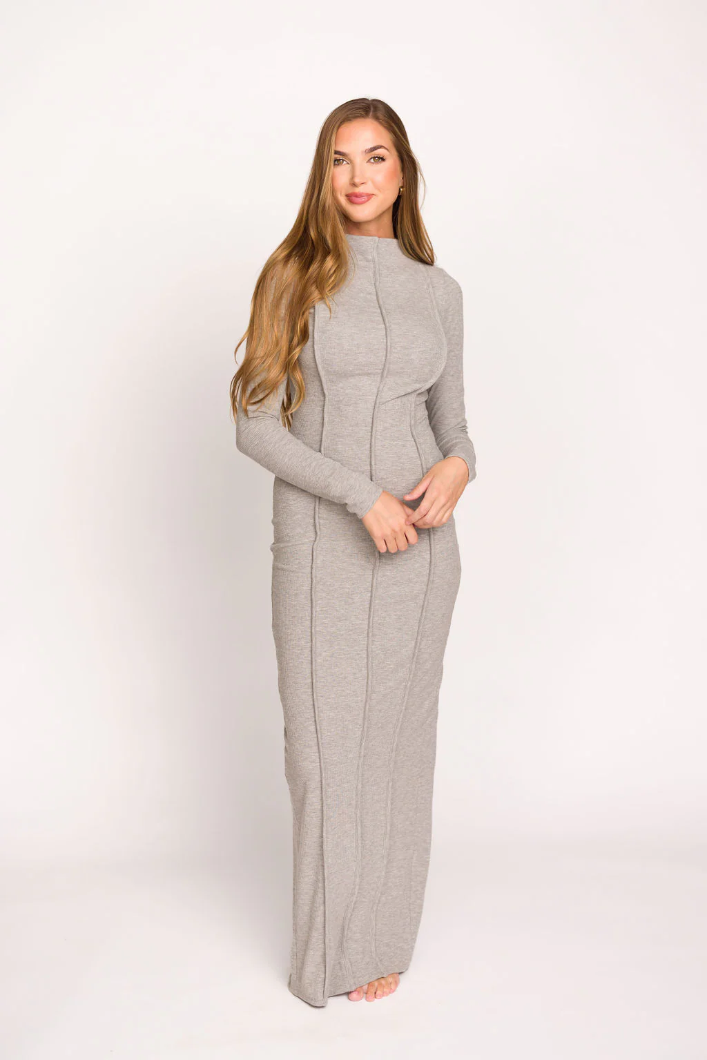 Jackie Knit Maxi Dress With Back Slit in Heather Grey - Directfux