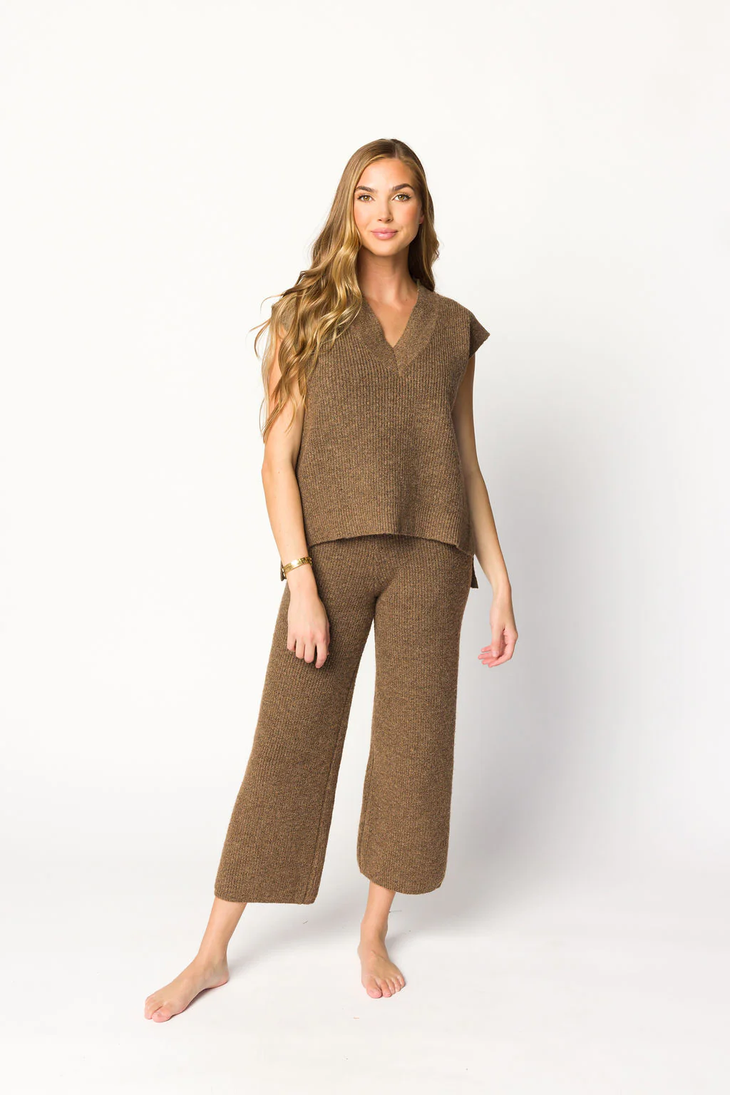 Anna Sweater Vest Top and Pants Set in Brown - Directfux