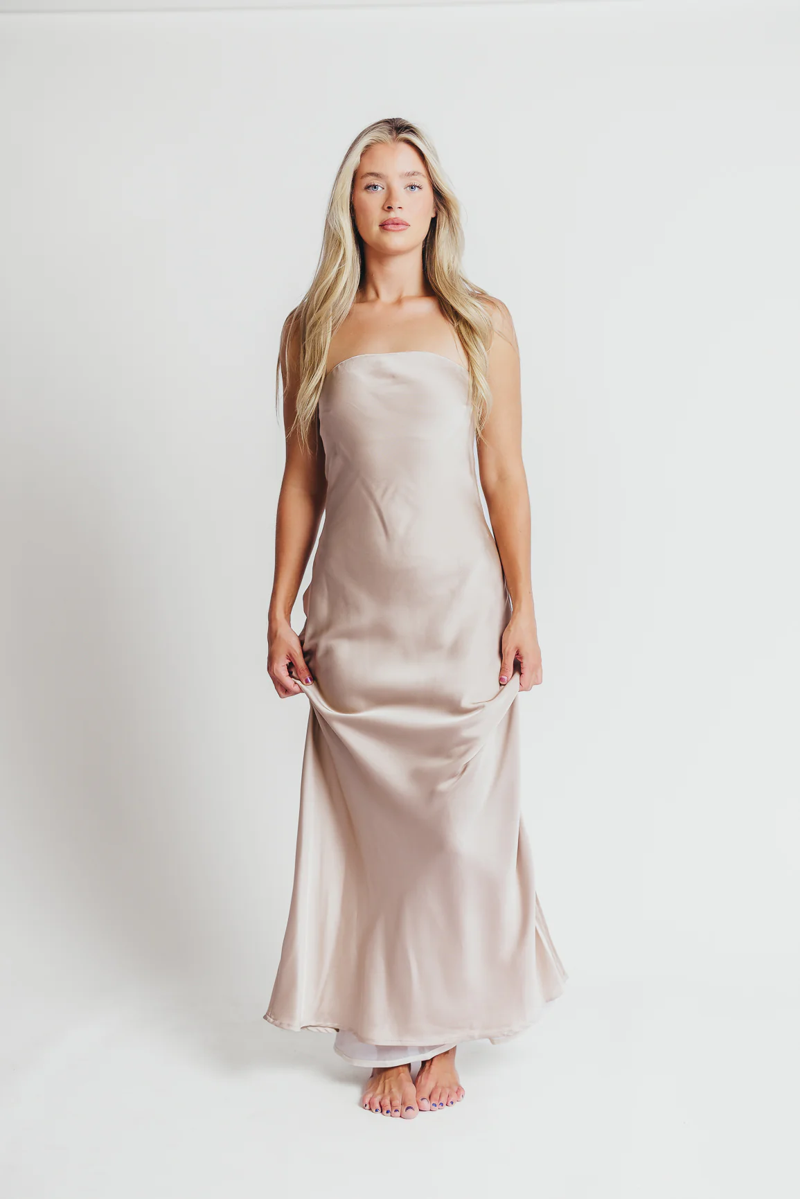 Going Out Strapless Bias Cut Maxi Dress in Champagne - Directfux