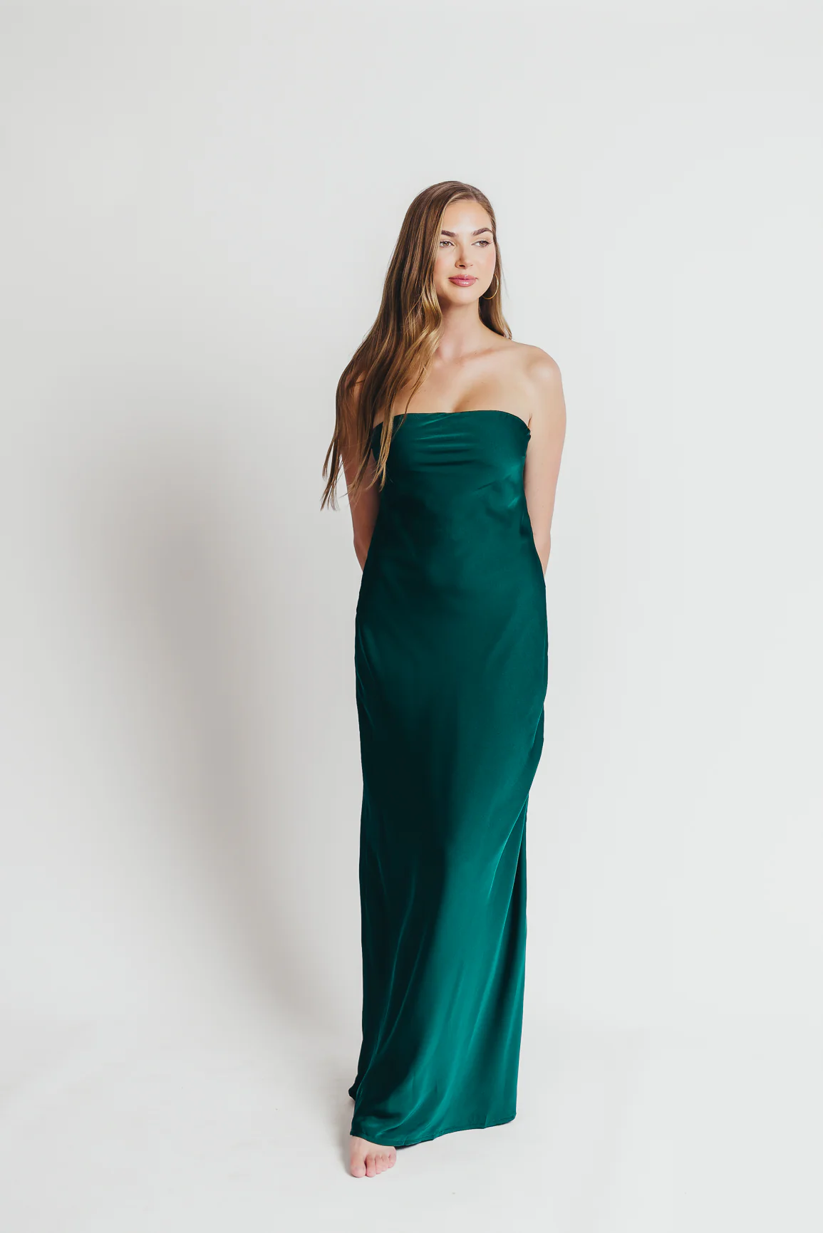 Going Out Strapless Bias Cut Maxi Dress in Hunter Green - Directfux
