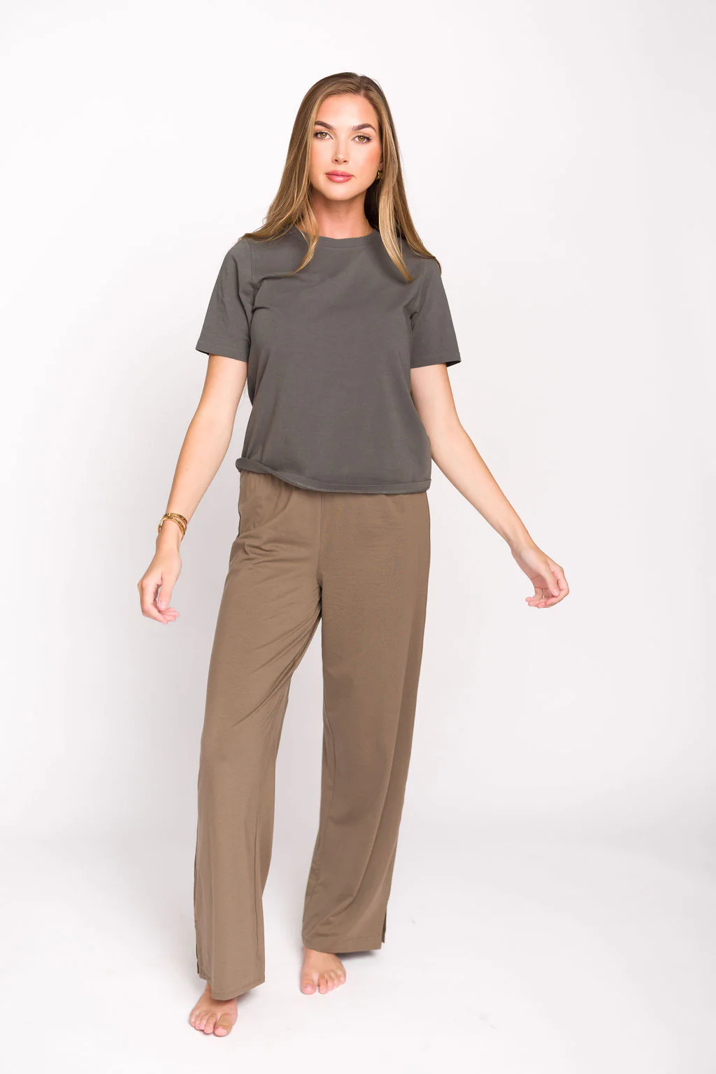 Jamie Foldover Waist Wide Leg Lounge Pants in Olive - Directfux