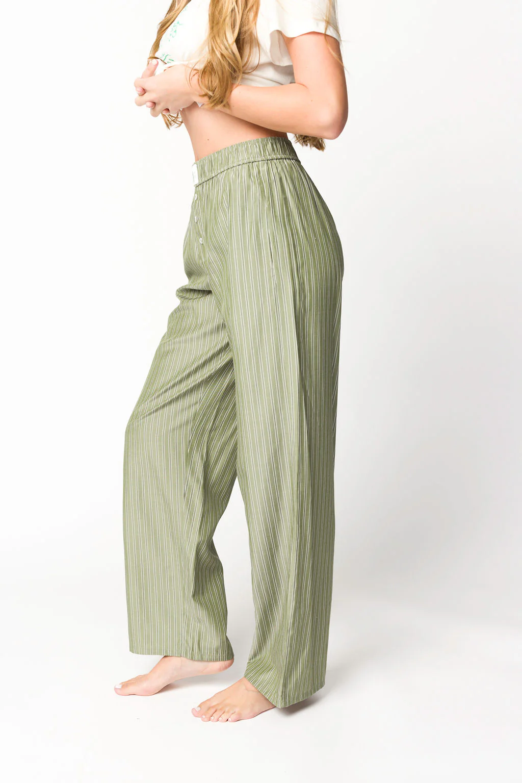 Adrianne Striped Boxer Pants in Olive - Directfux